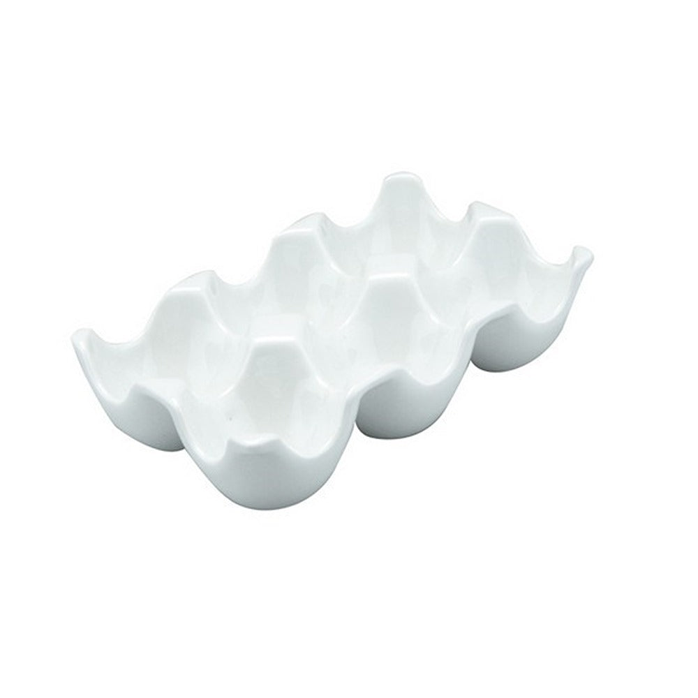 Apollo Porcelain Egg Holder Tray | Holds Six Eggs, White, Glossy