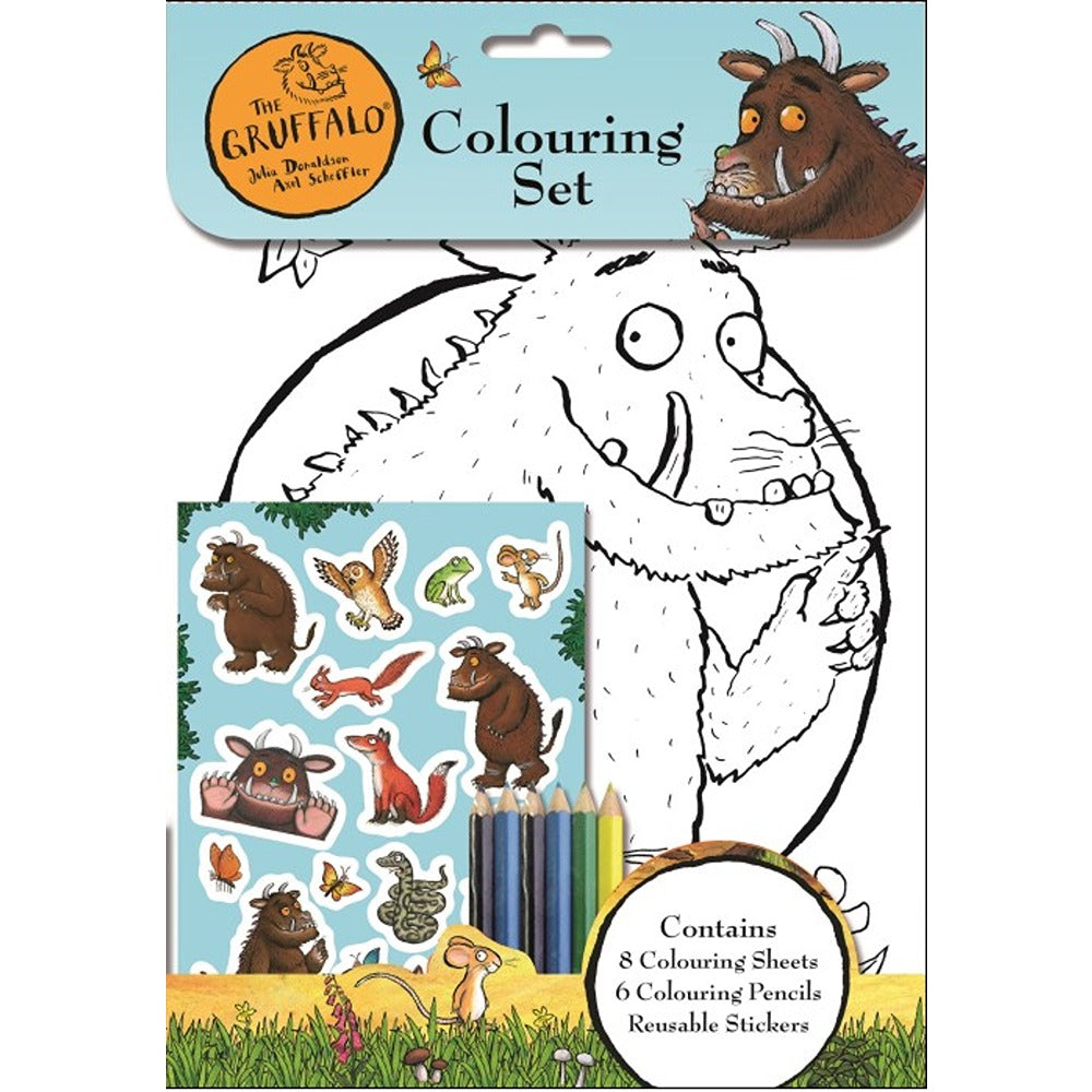 The Gruffalo Colouring Set | 8 Sheets, 6 Colouring Pencils, Reusable Stickers