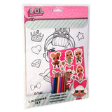 LOL Surprise Colouring Set | 8 Sheets, 6 Pencils, Reusable Stickers