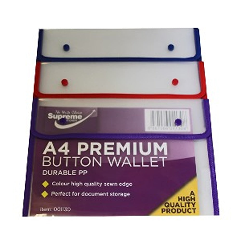 Supreme Robust Polypropylene Button Wallet Double A4 | Secure Button Closure