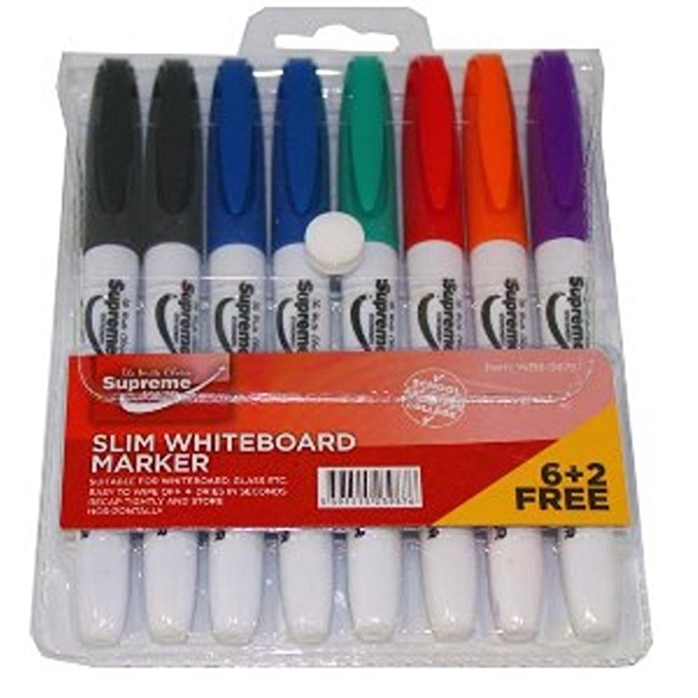 Supreme Vibrant Coloured Whiteboard Marker | Slim | Pack of 8