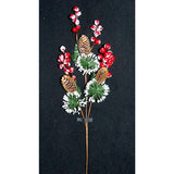 Christmas Berry Cone Spray Artificial Stem | Red Berries, Frosted Pinecones