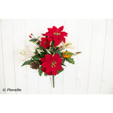 Christmas Robin Poinsettia Bush | Red, White Lily Accents, Secure Clip
