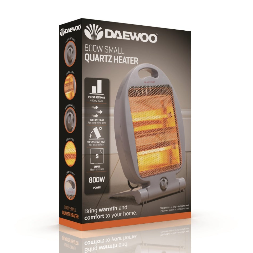 Daewoo Compact Quartz Heater | 800W, Dual Heat Settings, Tip-Over Cut-Out