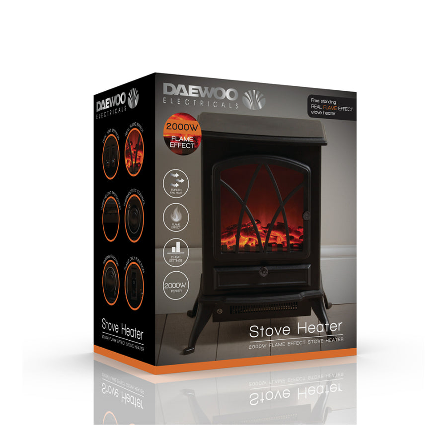 Daewoo Black Electric Stove Heater - 2000W - Real Flame Effect