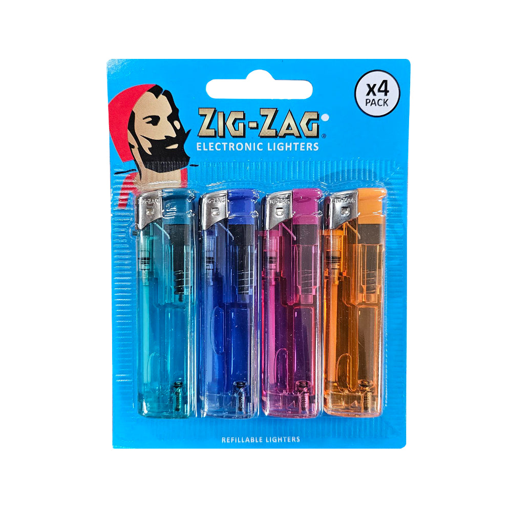 Zig-Zag Electronic Lighters | Pack of 4, Assorted Colours, Refillable