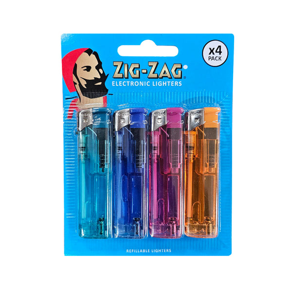 Zig-Zag Electronic Lighters | Pack of 4, Assorted Colours, Refillable