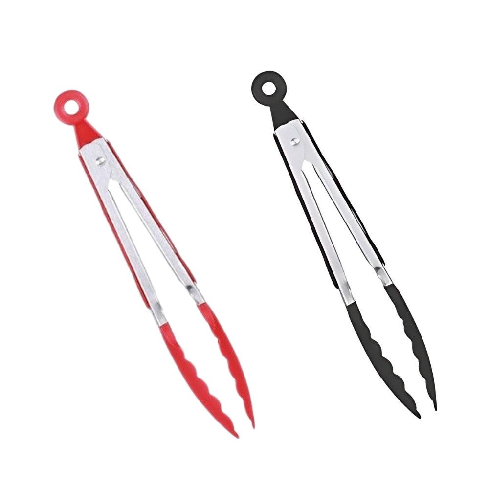 Urban Living Red and Black Kitchen Tongs | Stainless Steel with Silicone Tips | 33 x 9 cm