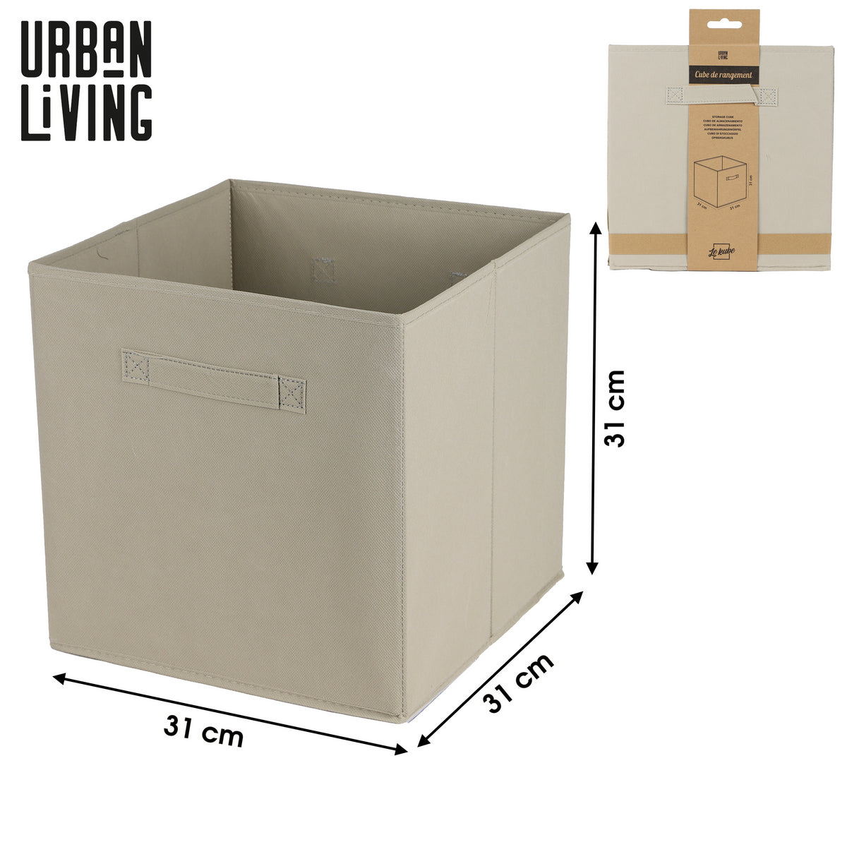 Urban Living Beige Fabric Storage Cube | 31 x 31cm
