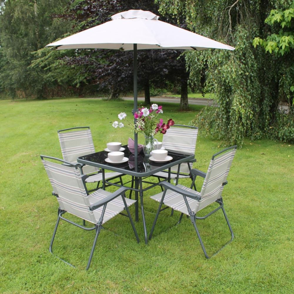 4-Seater Culcita Heather Garden Dining Set | Tempered Glass Table &amp; Parasol - Choice Stores