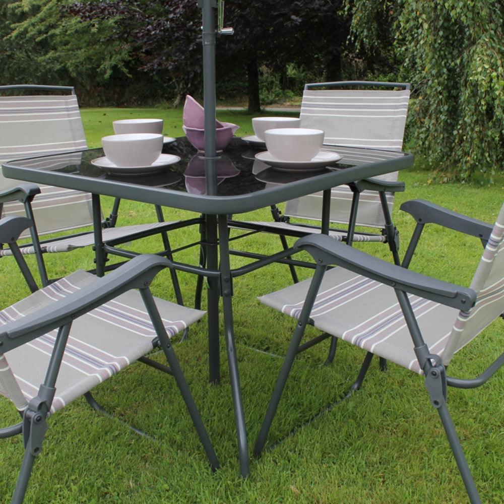 4-Seater Culcita Heather Garden Dining Set | Tempered Glass Table &amp; Parasol - Choice Stores