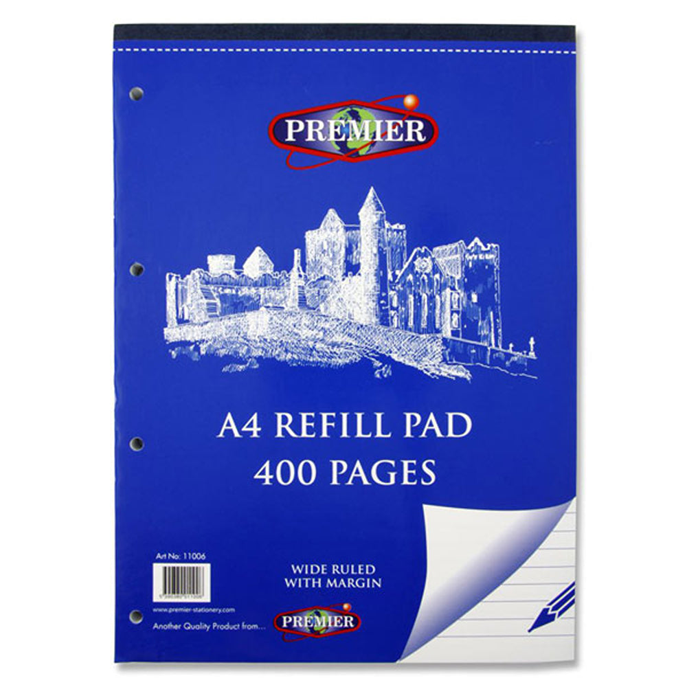 Premier Stationery A4 Refill Pad with Wide Ruled Margins &amp; Top Opening | 400 Page