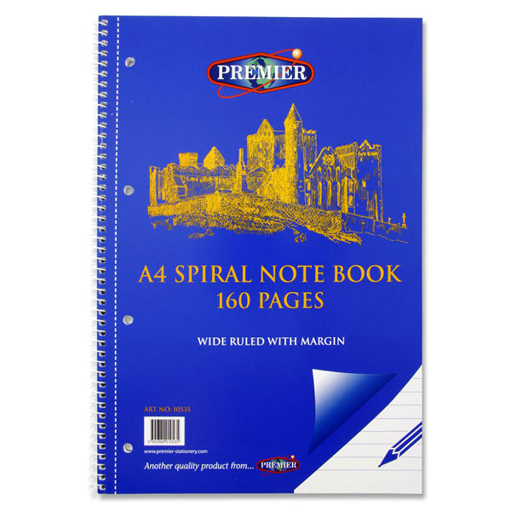 Premier Stationery A4 Spiral Notebook with Wide Ruled Margin | 160 Page