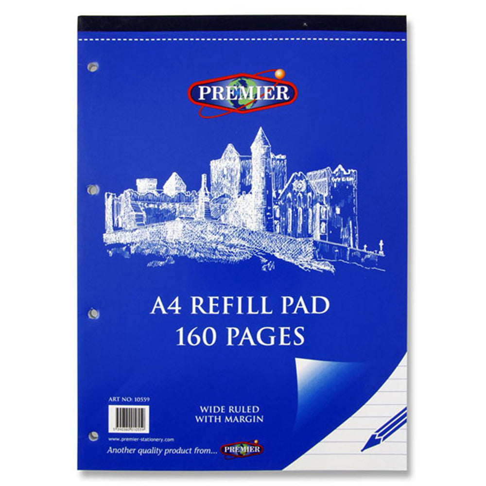 Premier Stationery A4 Refill Pad with Ruled Margin &amp; Top Opening | 160 Page