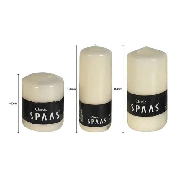 Spaas Classic Ivory Glossy Pillar Candle | 130 Hour Burn Time