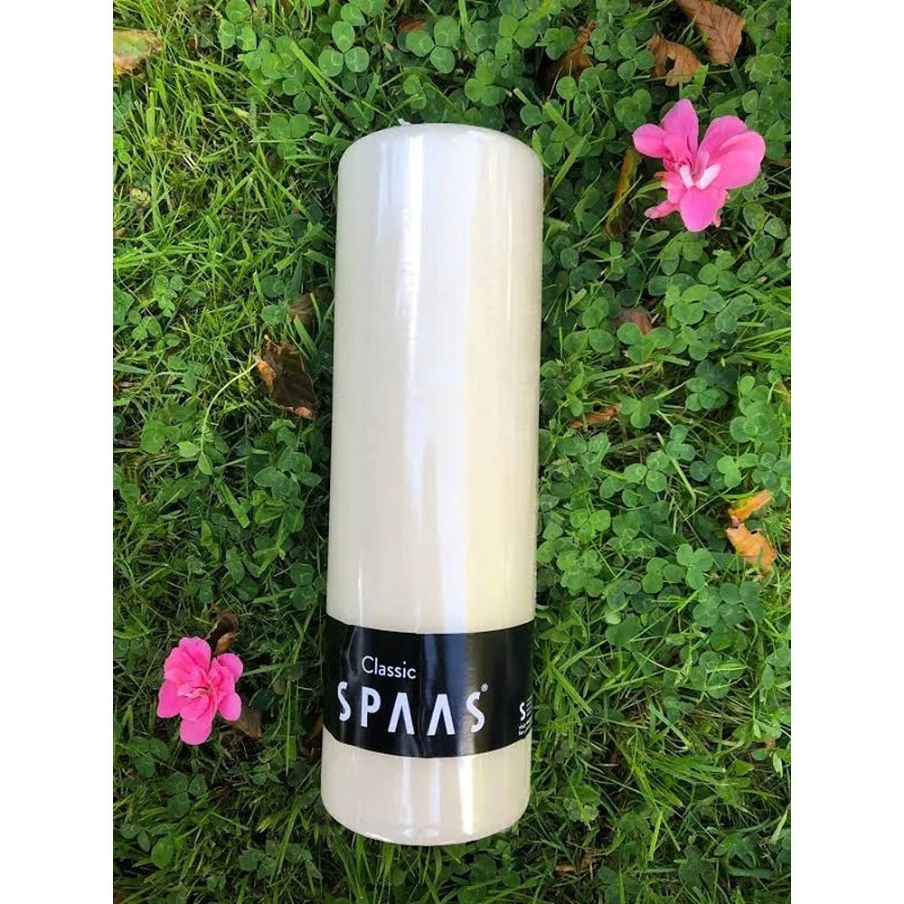 Spaas Classic Ivory Glossy Pillar Candle | 130 Hour Burn Time