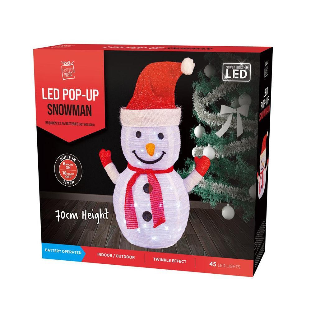 45 Cool White LED Pop-Up Mesh Tinsel Snowman | 70 cm - Choice Stores