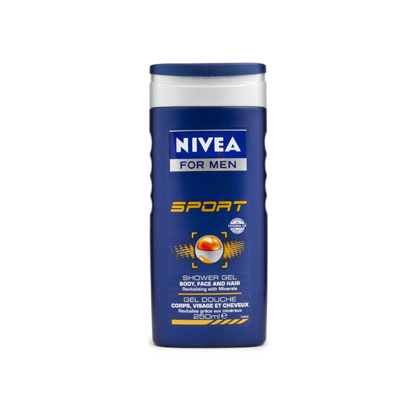 Nivea Men Sport Shower Gel | 250ml, 3-in-1 Body, Face and Hair, with Minerals