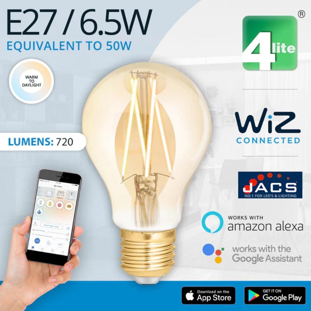 4Lite Wiz Connected 6.5W E27 LED Smart Filament Bulb | Tuneable White &amp; Dimmable - Choice Stores