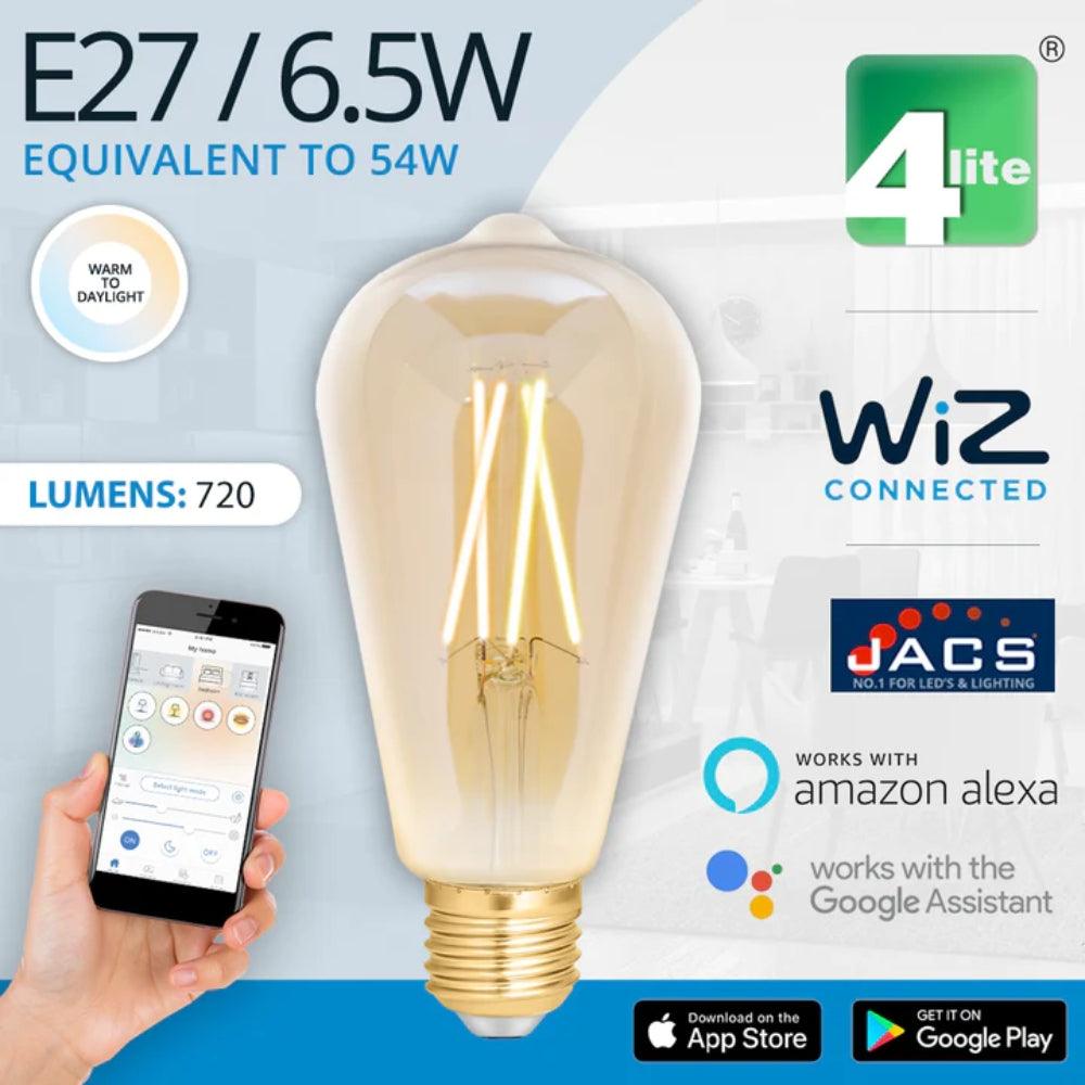 4Lite Wiz Connected 6.5W ST64 LED Smart Filament Bulb E27