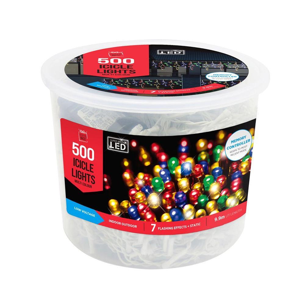 500 Multi-coloured LED Icicle Christmas Lights | 8 Function Mode | 9.9 m - Choice Stores