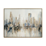 Abstract Cityscape Framed Canvas Wall Art | Gold-Effect Accents, Neutral Tones
