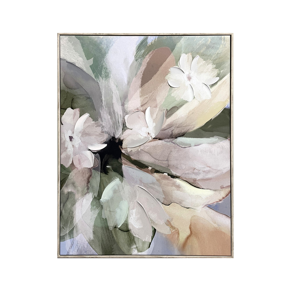 Pastel Abstract Floral Framed Canvas Wall Art | 60 x 80cm, Raised Accents