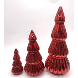 Christmas LED Glass Tree Tabletop Decoration | Red, 21cm, Ribbed Design