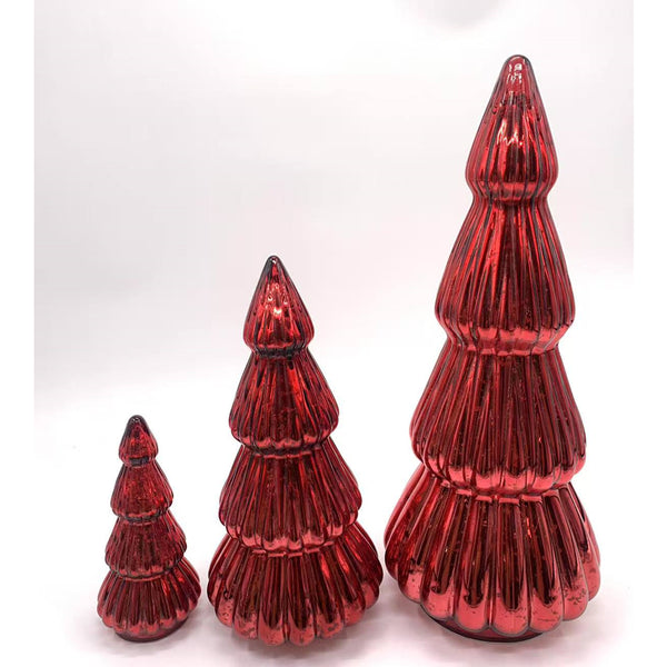 Christmas LED Glass Tree Tabletop Decoration | Red, Ribbed Texture, 37cm