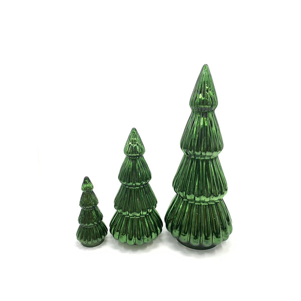 Christmas Emerald Green LED Ribbed Glass Tree Ornament | 37cm, Glossy Finish