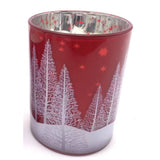 Christmas Glass LED Tree Candle Holder | Red, Reflective Inner Finish, H 12.5cm