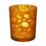 Halloween Pumpkin Glass LED Candle Holder - Amber, Height 12.5cm