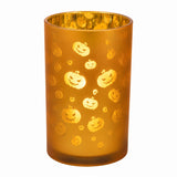 Halloween Pumpkin Glass LED Candle Holder - Warm Amber Glow, 18cm