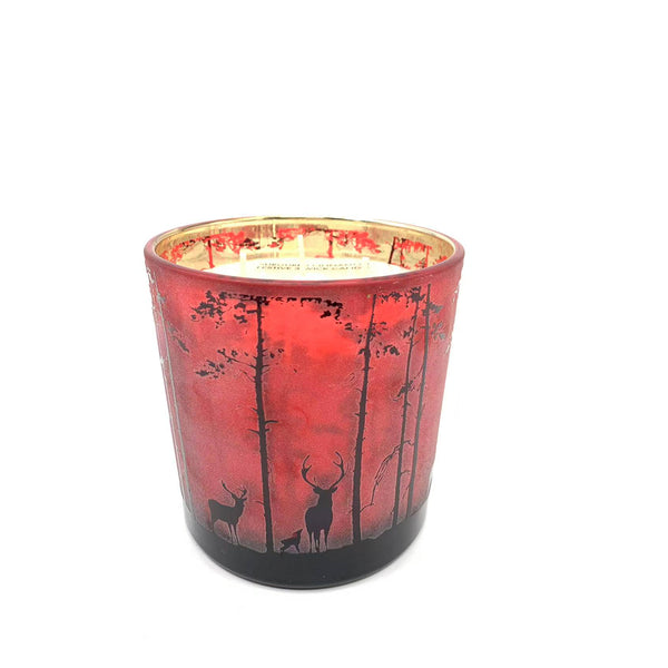 Christmas Cinnamon 3 Wick Candle | Red Gradient Glass, Gold-Toned Interior