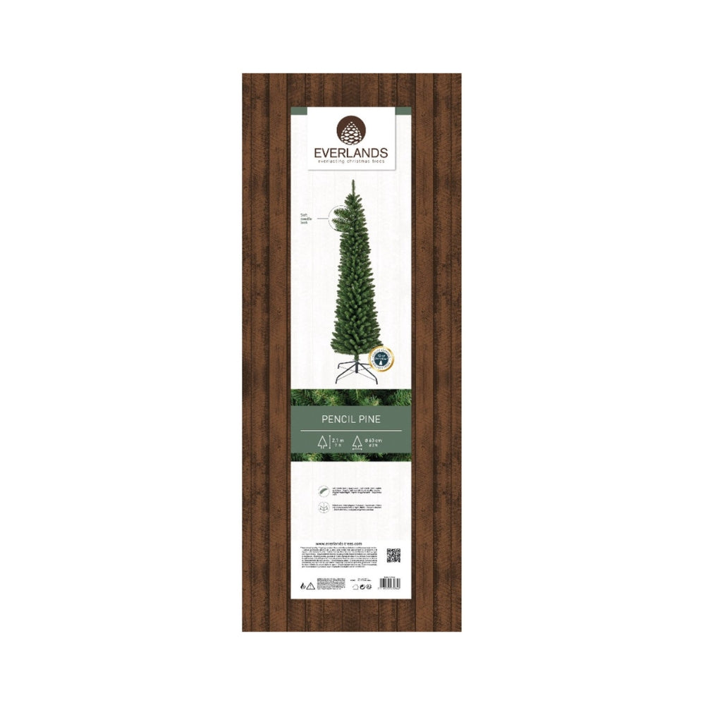Everlands Slim Pencil Pine Artificial Christmas Tree | 7ft