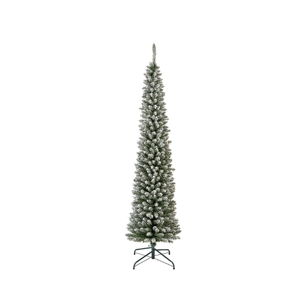 Christmas Snowy Pencil Pine Christmas Tree | 7ft, Metal Stand, Dense Branches