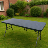 Lifestyle Living Folding Table Wooden Black Rattan Look | 180 cm