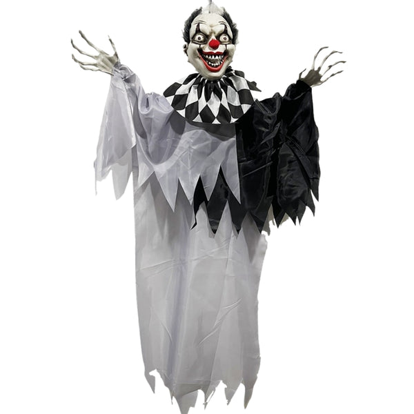Haunted Haven Black & White Clown | 95cm, Motion & Sound Activated, Glowing LED Eyes