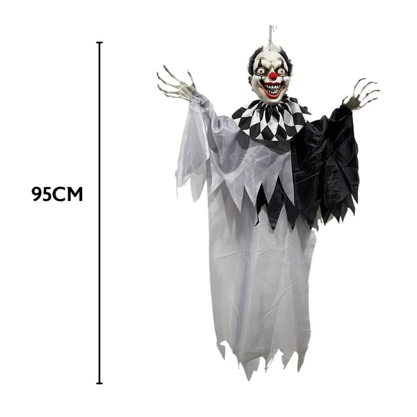 Haunted Haven Black & White Clown | 95cm, Motion & Sound Activated, Glowing LED Eyes