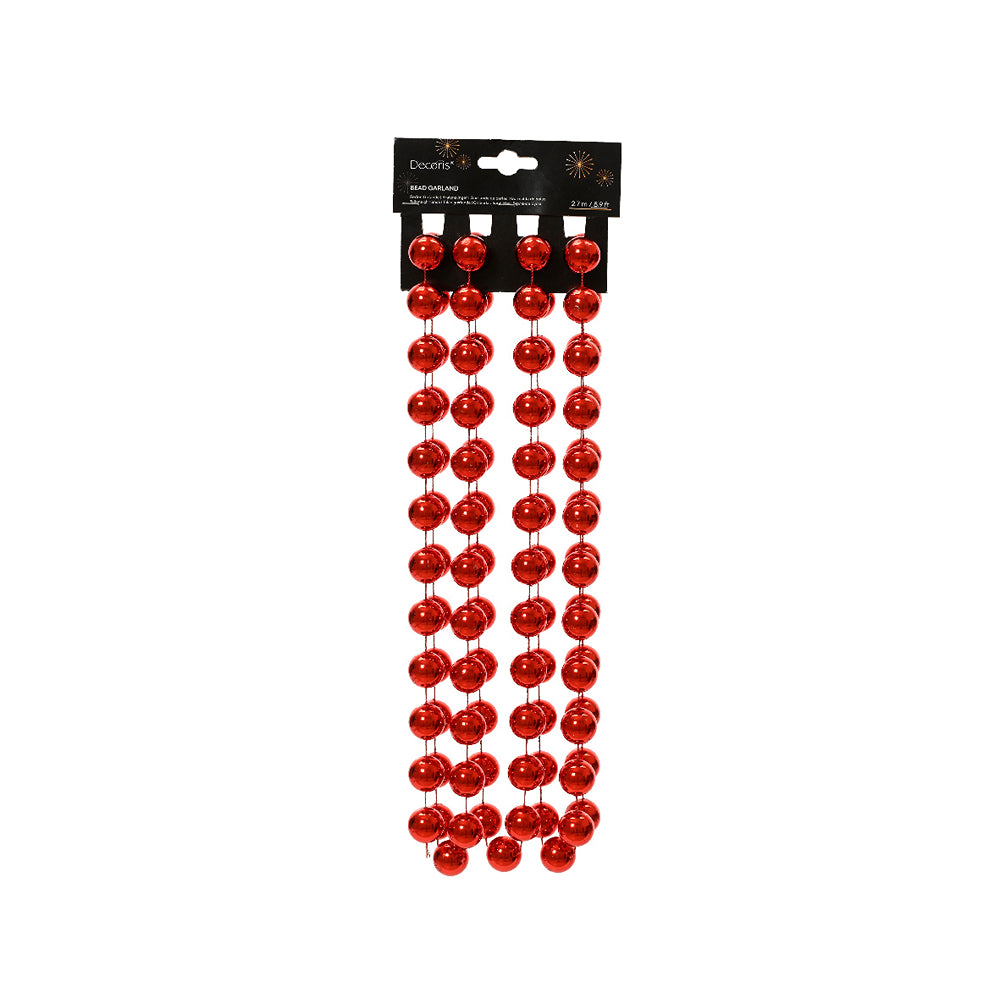 Christmas Red Round Bead Garland | 270 cm, Extra Long, Shiny