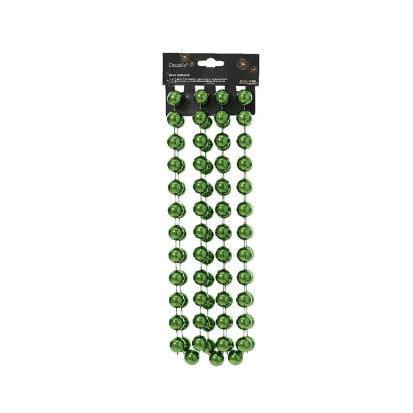 Christmas Glossy Metallic Green Bead Garland | 2.7 m Length, Round Beads