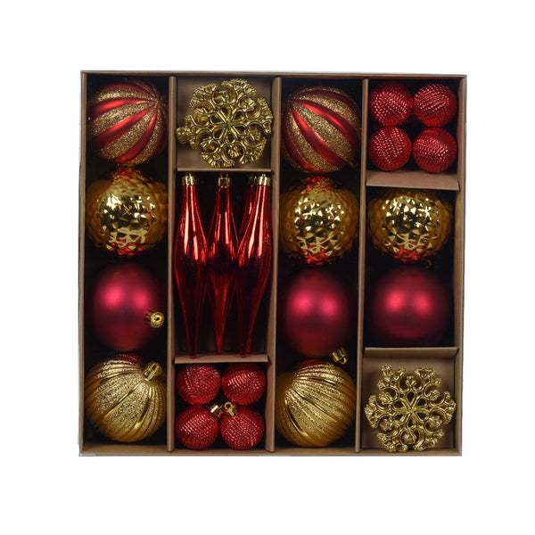 Christmas Red and Gold Tree Decorations Set | 8cm, Baubles, Icicles, Snowflakes