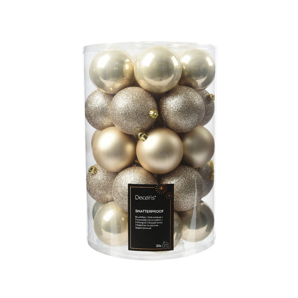 Christmas Gold Shatterproof Bauble Set | 8 cm, Pack of 34, Assorted Finishes