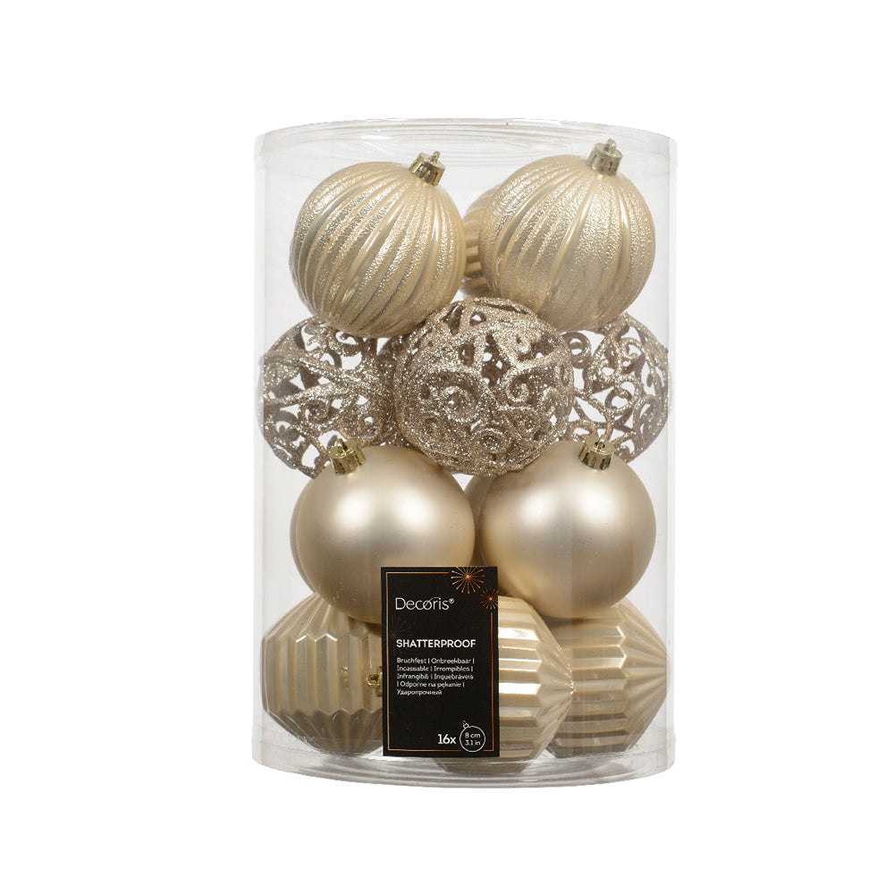 Christmas Shatterproof Gold Tree Baubles | 8cm, Pack of 16, Assorted Finishes