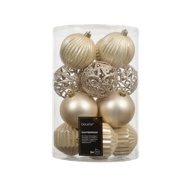 Christmas Shatterproof Gold Tree Baubles | 8cm, Pack of 16, Assorted Finishes