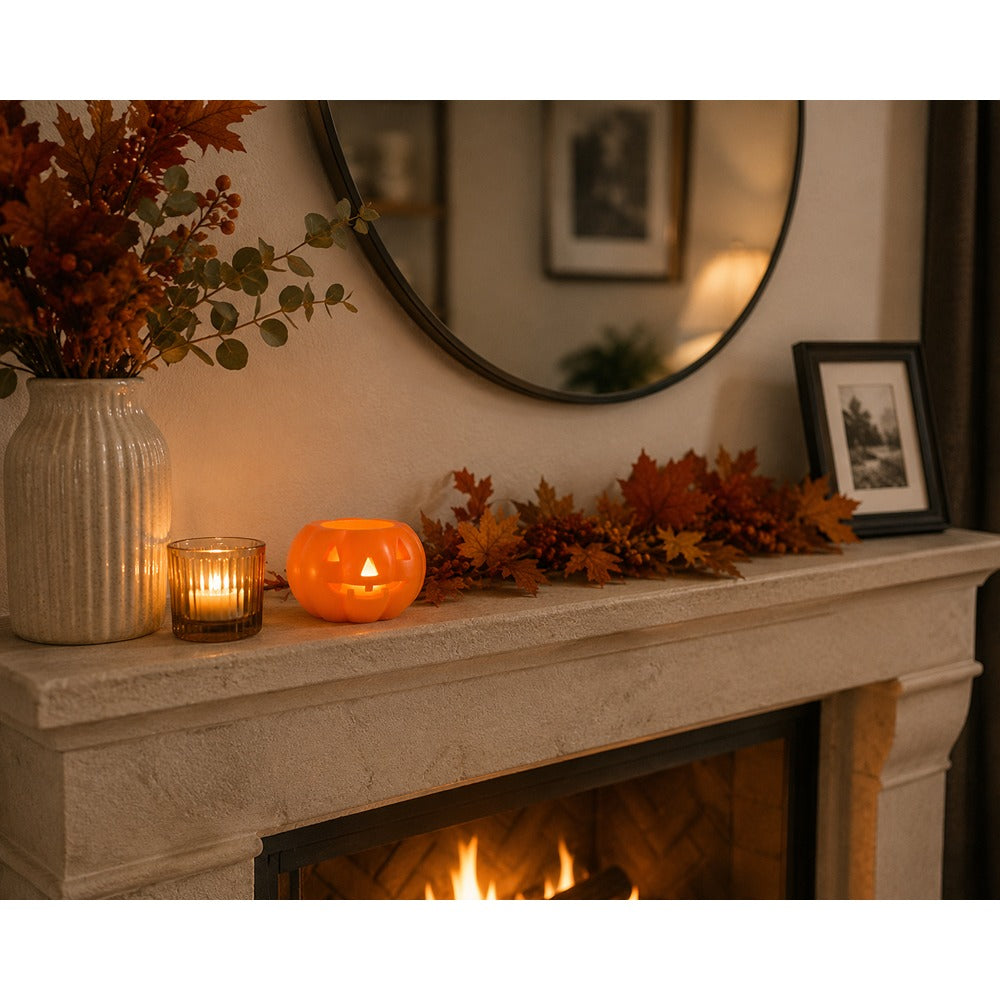Orange Pumpkin-Shaped LED Candle - Glowing Halloween Decoration