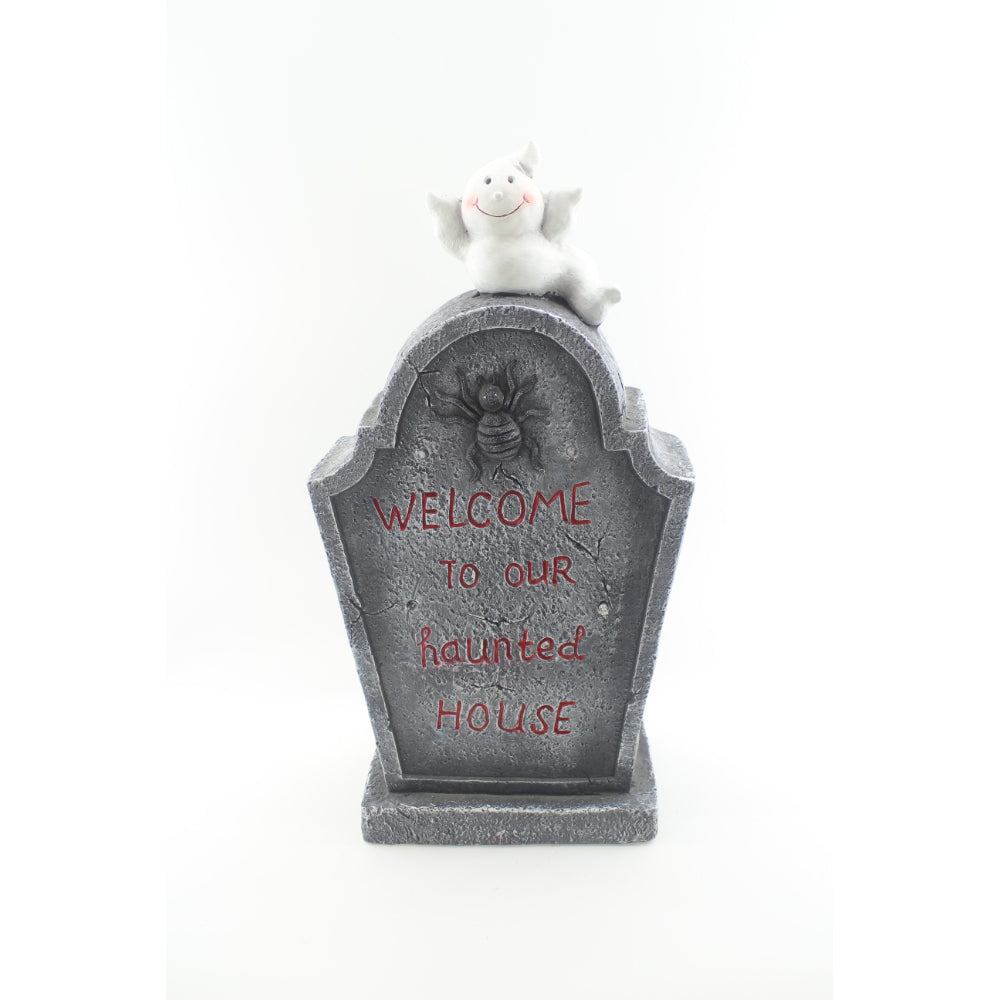 LED Haunted House Tombstone Halloween Ornament - Grey Stone Effect, 55cm