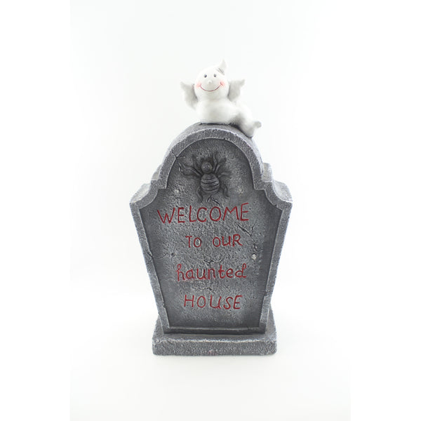 LED Haunted House Tombstone Halloween Ornament - Grey Stone Effect, 55cm