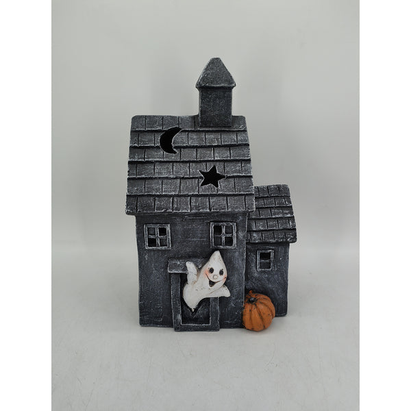 LED Haunted House Halloween Ornament - 38cm, Ghost and Pumpkin Detail