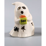 Halloween LED Ghost Ornament and Tealight Holder - Glossy White, 11.5cm